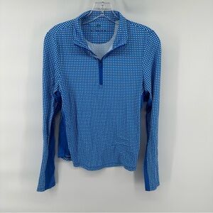 NWT women’s Renwick Sunshirt Printed Quarter Zip Gingham Cobalt Blue Golf Sun